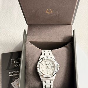 Bulova Ceramic Women's Watch-white & silver- Original box